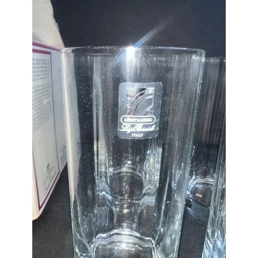 vintage set of 4 Luigi Bormioli Light & Music crystal 15oz beverage glasses GIFT - Picture 10 of 13